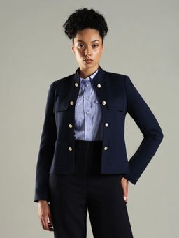 Tommy Hilfiger - Slim Fit Viscose Band Collar Open-Front Jacket