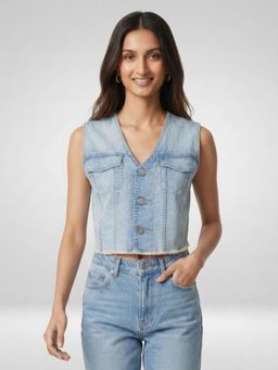 Spykar - Women Blue Solid Straight Fit Trucker Jacket