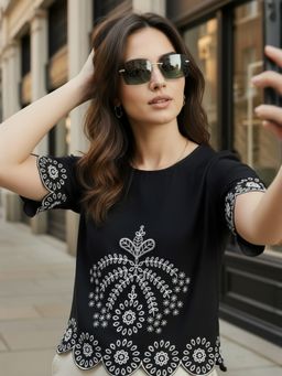 ZUMMER - Cotton Embroidered Black Top