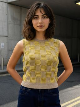 ZUMMER - Seamless cotton knitted Textured Sleeveless Top - Yellow