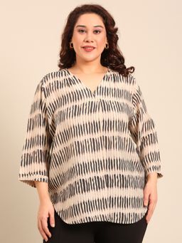 THE PINK MOON - Monochrome Abstract Printed Top - Cream