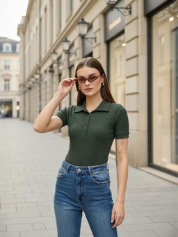 ZUMMER - Green Rib Polo T-shirt