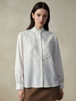 Outzidr - White Textured High Neck Blouse