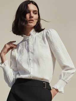 Outzidr - White Ruffled Collared Blouse