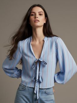 Outzidr - Blue Full Sleeve Tie-Up Top