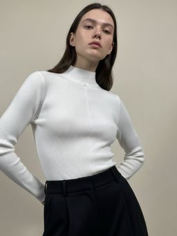 Outzidr - White Centre Seam Detailed High Neck Top