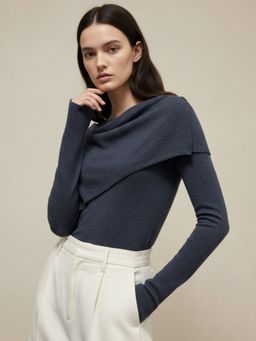 Outzidr - Grey Full Sleeve Cowl Neck Top