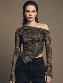 Outzidr - Multi One Shoulder Asymmetrical Hem Top - Multi-Color