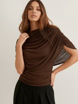 Outzidr - Brown Cape Style Draped Top