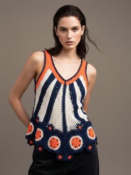 Outzidr - Multi Crochet Detail Top - Multi-Color