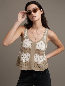 Outzidr - Olive Crochet Detail Crop Top