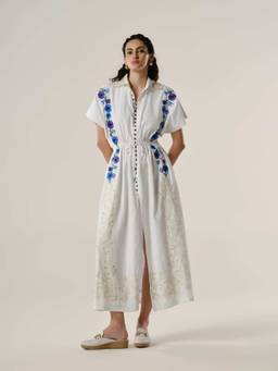 PUNEET KAPOOR LABEL - Ivory Floral Cutwork Shirt Dress