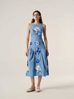 PUNEET KAPOOR LABEL - Blue Azure Bloom Midi Dress