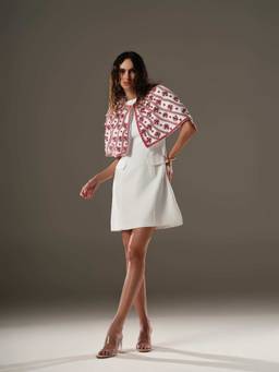 PUNEET KAPOOR LABEL - Ivory Embellished Cape Mini Dress