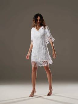 PUNEET KAPOOR LABEL - White Fringe Mini Dress