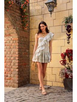 PUNEET KAPOOR LABEL - Cream Frill-Soiree Mini Dress