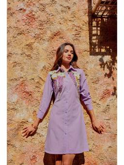 PUNEET KAPOOR LABEL - Lavender Fluer Threadwork Shirt Dress