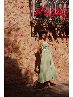PUNEET KAPOOR LABEL - Green Gingham Threadwork Dress