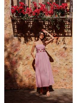 PUNEET KAPOOR LABEL - Pink Gingham Threadwork Dress