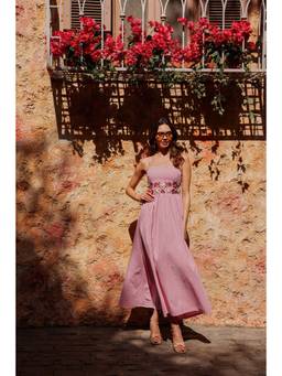 PUNEET KAPOOR LABEL - Pink Gingham Threadwork Dress with Shirt
