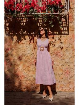 PUNEET KAPOOR LABEL - Pink Stripes Buckle Liana Dress
