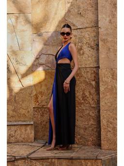 PUNEET KAPOOR LABEL - Blue Fusion Block Black Dress