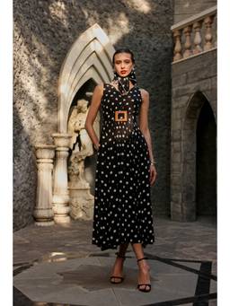PUNEET KAPOOR LABEL - Black Polka Buckle Dress