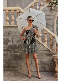 PUNEET KAPOOR LABEL - Black Frill Polka Mini Dress
