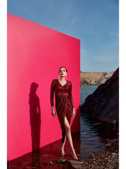 PUNEET KAPOOR LABEL - Red Sequence Overlap Dress