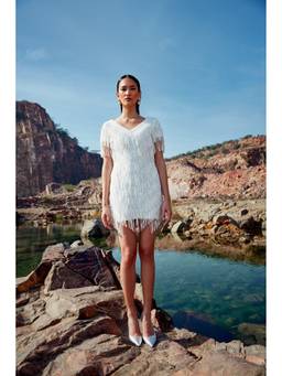 PUNEET KAPOOR LABEL - White Escape Summer Fringe Dress