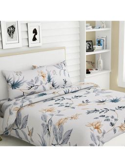 Haus & Kinder - Sparrow Floral Art 186 Tc Cotton Double Printed Bedsheet - Grey