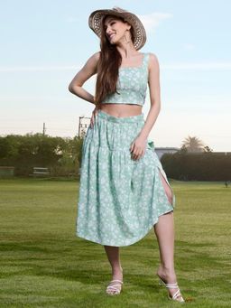 Sera - Green Polyester Printed Skirt