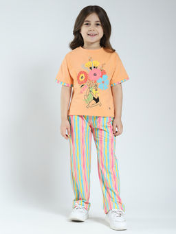 Monte Carlo - Orange Girls Printed T-shirt with Pant (Set of 2)