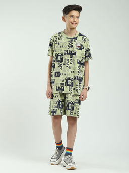 Monte Carlo - Green Boys Printed T-shirt with Shorts (Set of 2)