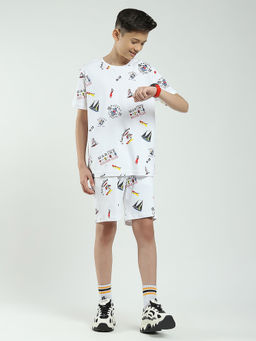 Monte Carlo - White Boys Printed T-shirt with Shorts (Set of 2)