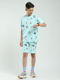Monte Carlo - Blue Boys Printed T-shirt with Shorts (Set of 2)
