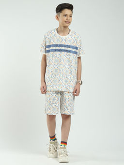 Monte Carlo - Off White Boys Printed T-shirt with Shorts (Set of 2)