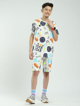 Monte Carlo - White Boys Printed T-shirt with Shorts (Set of 2)