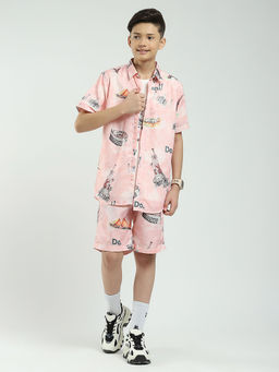 Monte Carlo - Pink Boys Printed T-shirt with Shirt and Shorts (Set of 3)
