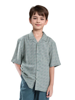 RARE ONES - Zyro Green Viscose Button Printed Regular Fit Shirt