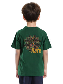 RARE ONES - Orio Dark Green Cotton Blend Printed Regular Fit T-shirt