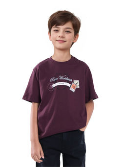 RARE ONES - Marn Maroon Cotton Blend Printed Regular Fit T-shirt