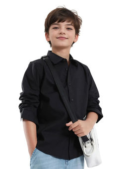 RARE ONES - Beno Black Cotton Blend Full Sleeve Button Solid Regular Fit Shirt