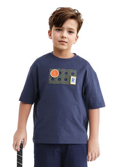 RARE ONES - Legun Navy Blue Cotton Boxy Solid T-shirt