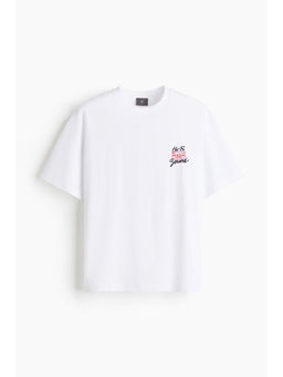 H&M - Men White Loose Fit Printed T-Shirt