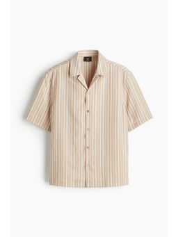 H&M - Men Beige Regular Fit Lyocell-Blend Resort Shirt
