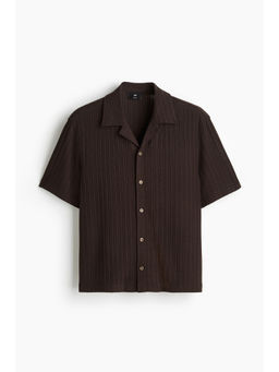 H&M - Men Brown Loose Fit Rib-Knit Resort Shirt
