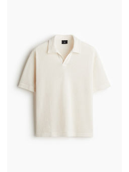 H&M - Men White Loose Fit Waffled Polo Shirt