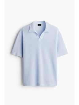H&M - Men Blue Loose Fit Waffled Polo Shirt