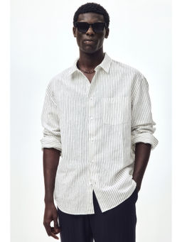 H&M - Men White Relaxed Fit Linen-Blend Shirt